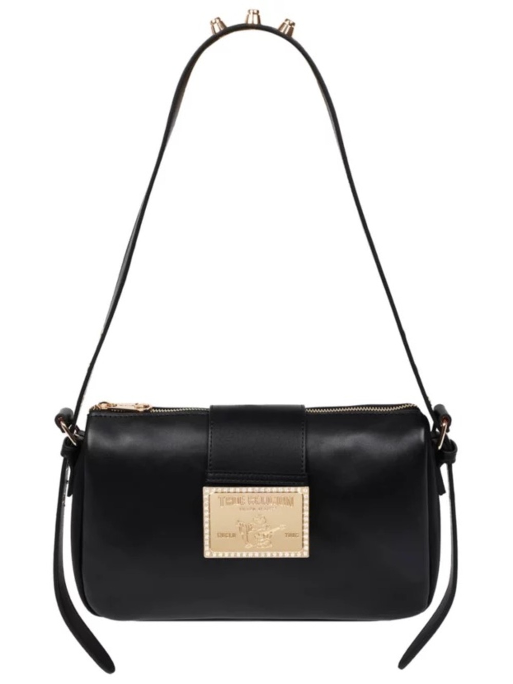 True Religion Black Studded Shoulder Bag with Gold Plaque